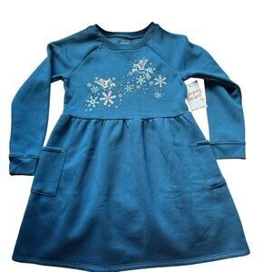 Jumping Beans Girls Holiday Unicorn Teal Long Sleeve Fleece Dress sz 6X NWT